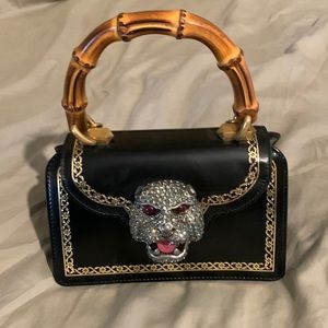 Gucci Bag Thiara Bamboo Mini Black Leather Crystal Tiger Head